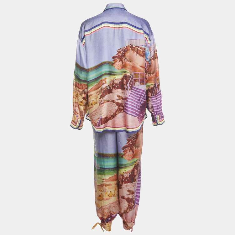 Pre Owned Zimmermann Multicolor Printed Silk Pyjama Pant & Shirt Set S