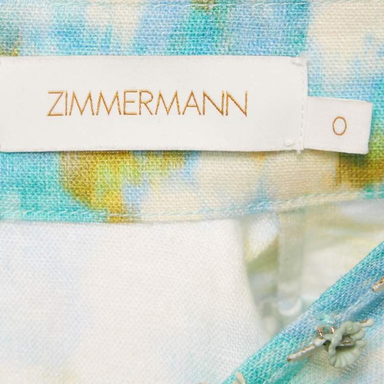Pre Owned Zimmermann Multicolor Printed Linen Belted Mini Dress XS