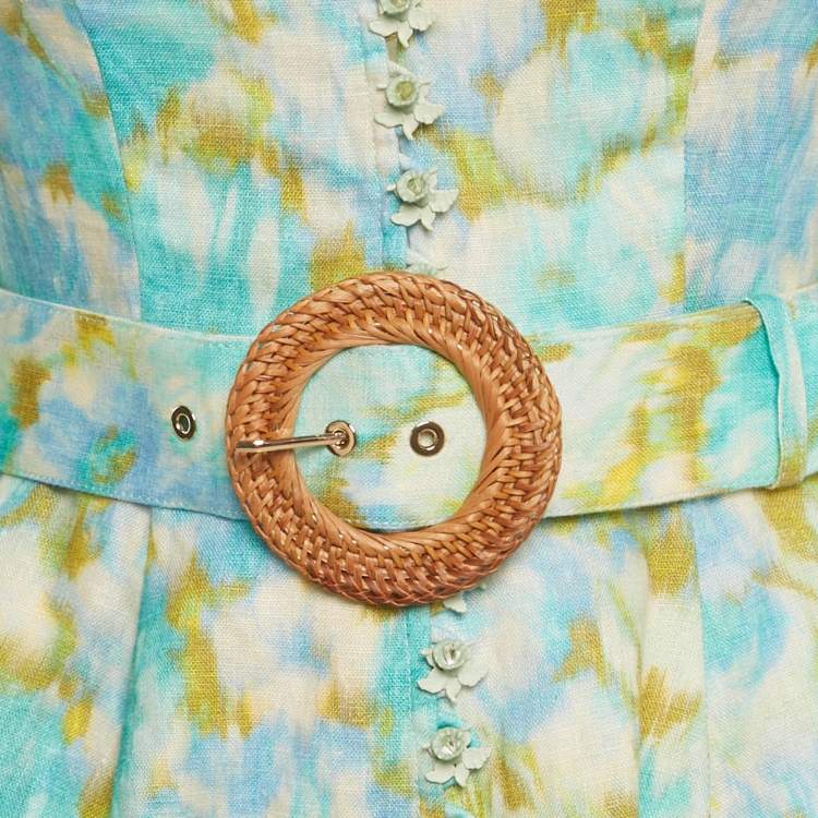Pre Owned Zimmermann Multicolor Printed Linen Belted Mini Dress XS
