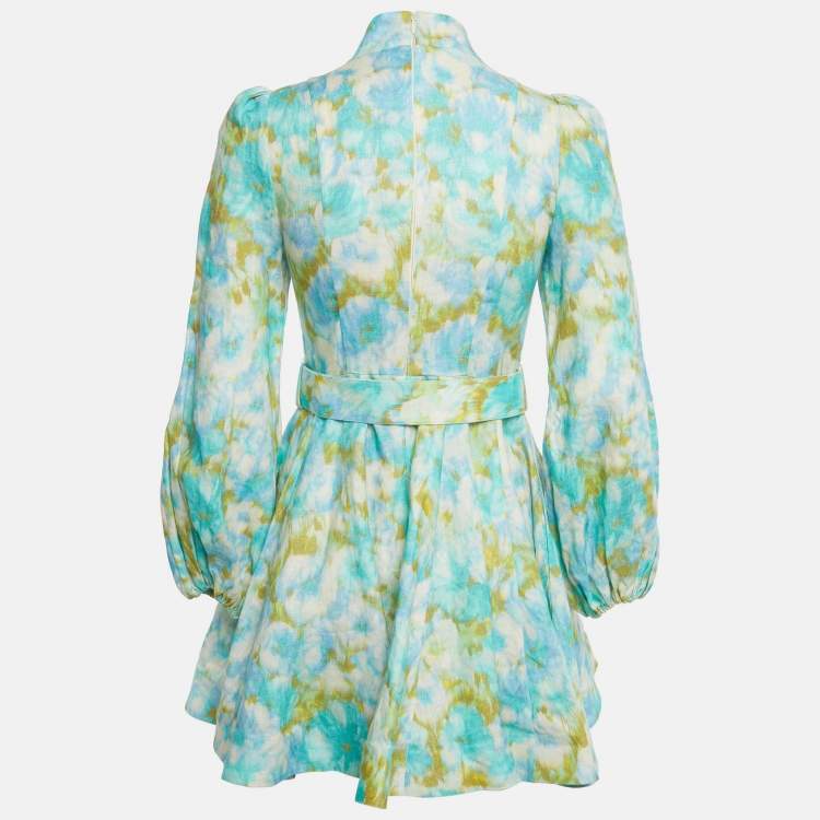 Pre Owned Zimmermann Multicolor Printed Linen Belted Mini Dress XS