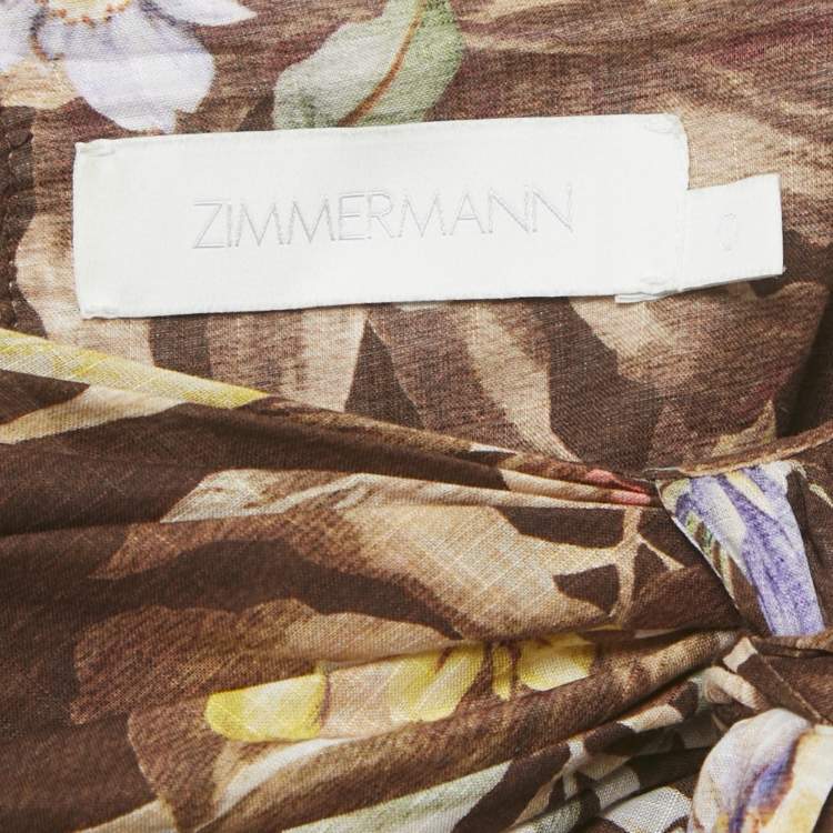 Pre Owned Zimmermann Brown Floral Print Cotton Coco Bow Crop Top &Skirt Set S