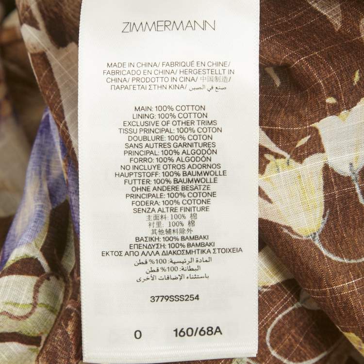 Pre Owned Zimmermann Brown Floral Print Cotton Coco Bow Crop Top &Skirt Set S