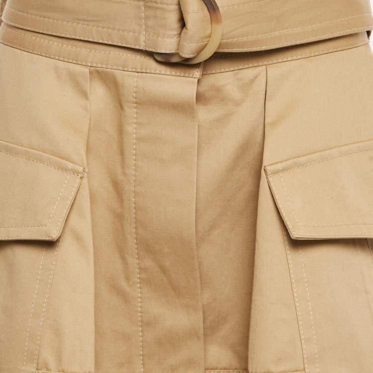 Pre Owned Zimmermann Khaki Gabardine Pleated Mini Skirt L