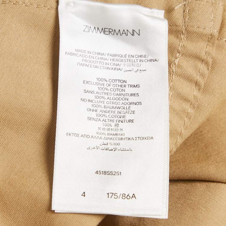 Pre Owned Zimmermann Khaki Gabardine Pleated Mini Skirt L