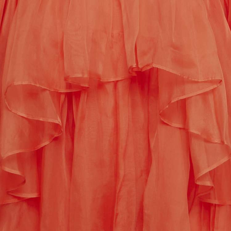 Pre Owned Zimmermann Red Silk Organza Natura High-Low Tiered Dress M