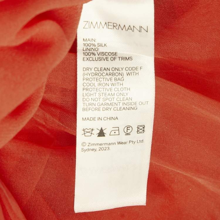 Pre Owned Zimmermann Red Silk Organza Natura High-Low Tiered Dress M