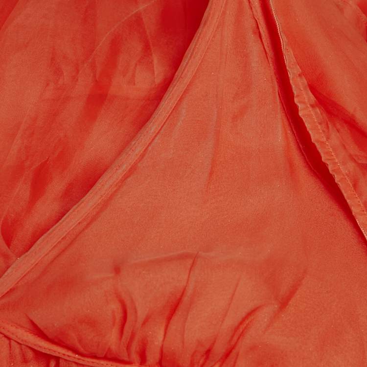 Pre Owned Zimmermann Red Silk Organza Natura High-Low Tiered Dress M