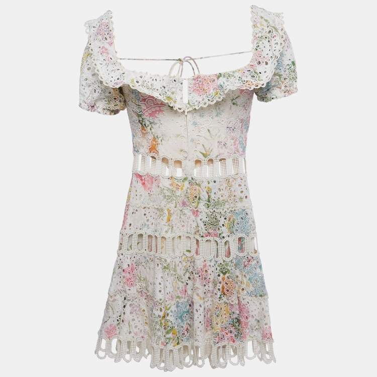 Pre Owned Zimmermann White Floral Print Cotton Off-Shoulder Heathers Dress M