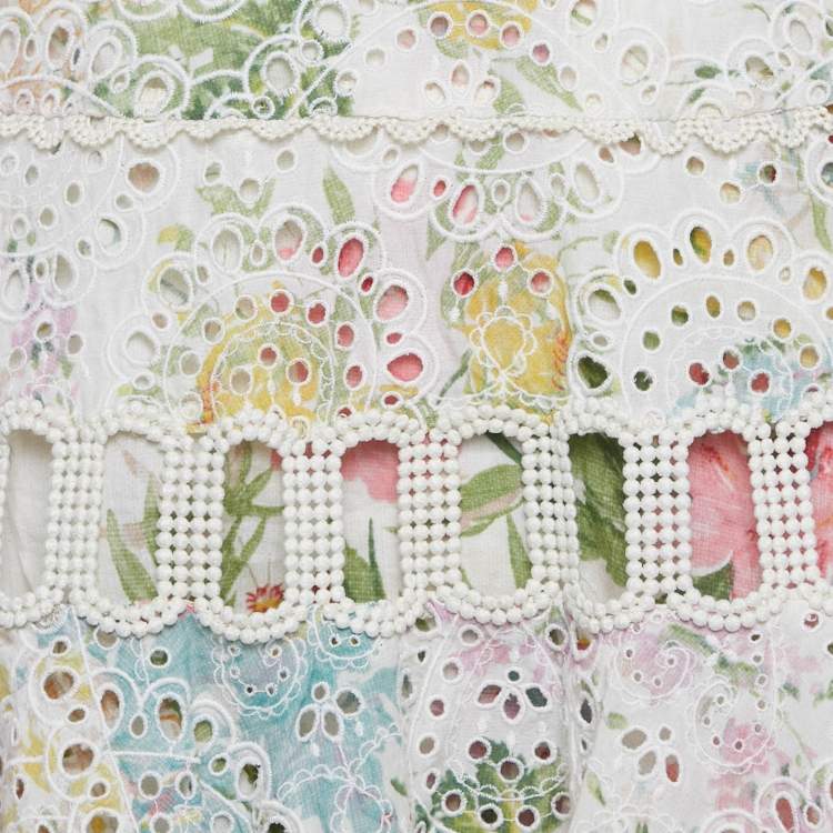 Pre Owned Zimmermann White Floral Print Cotton Off-Shoulder Heathers Dress M