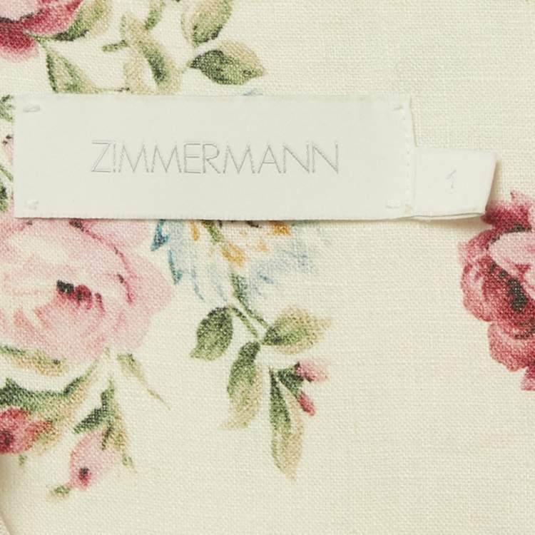 Pre Owned Zimmermann White Rose Print Linen Lace-Up Mini Dress M