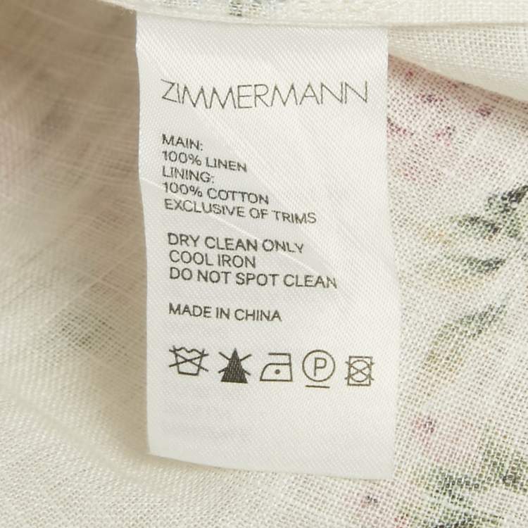 Pre Owned Zimmermann White Rose Print Linen Lace-Up Mini Dress M