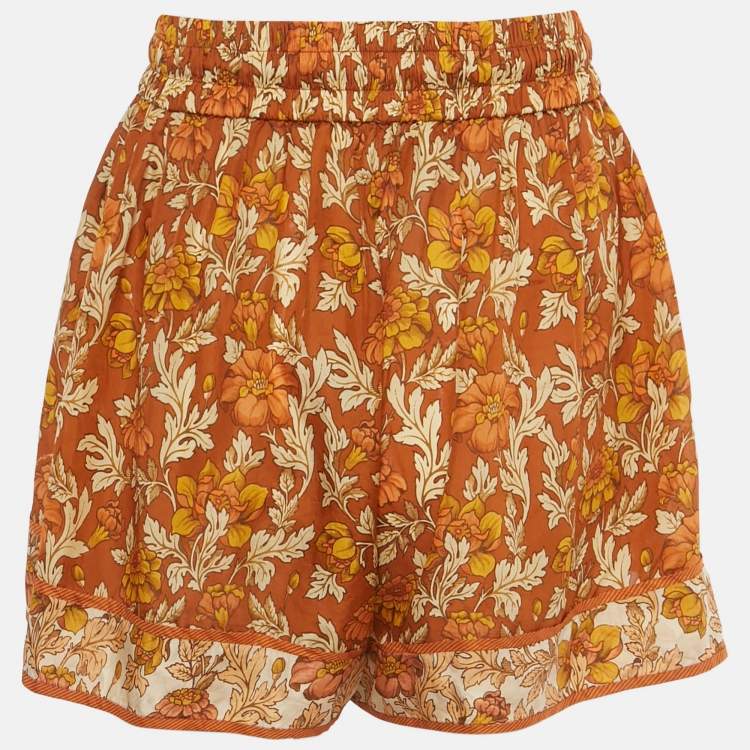Pre Owned Zimmermann Brown Printed Silk Andie Short XS