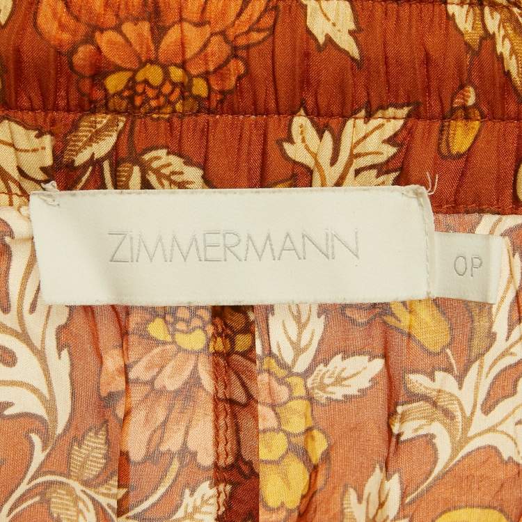 Pre Owned Zimmermann Brown Printed Silk Andie Short XS