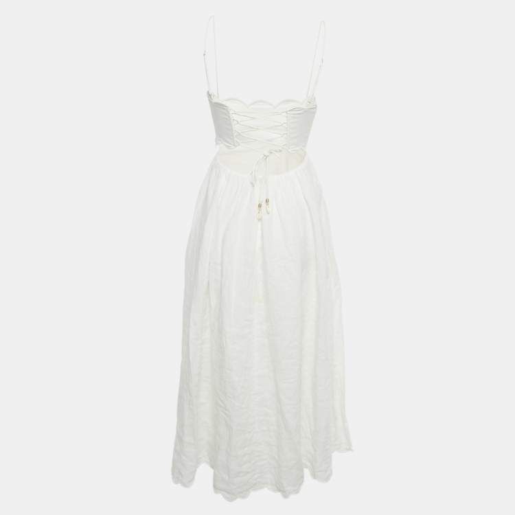 Pre Owned Zimmermann White Linen Scallop Jude Midi Dress S 