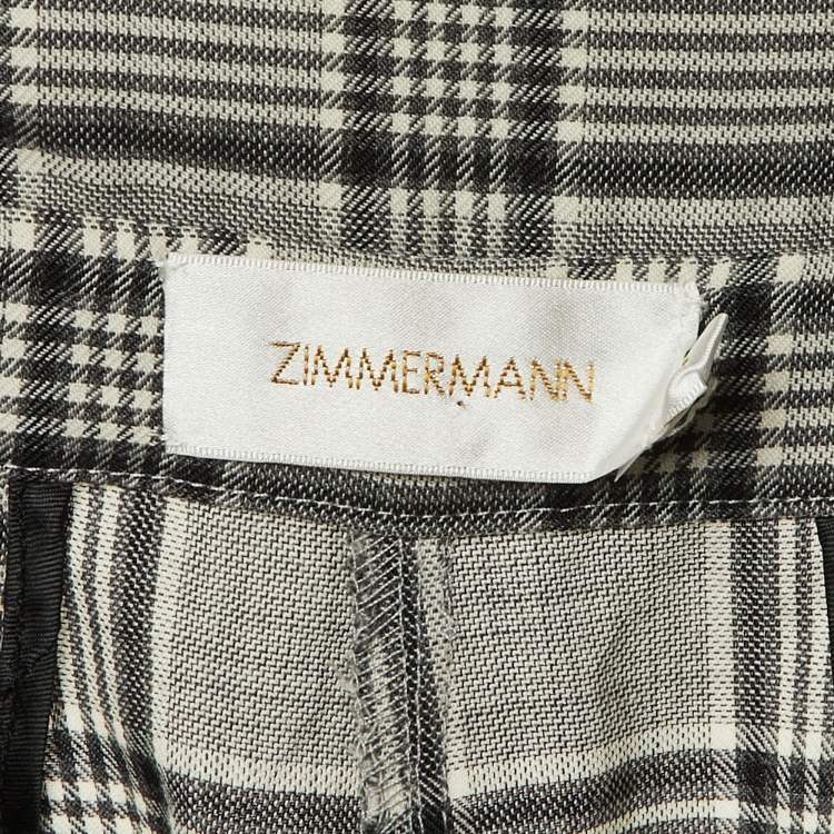 Pre Owned Zimmerman Black /Grey Checkered Print Wool Trousers L