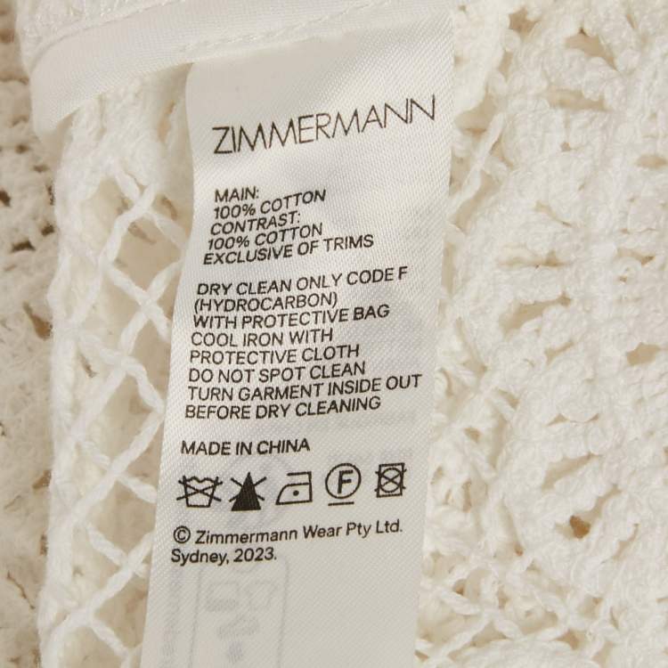 Pre Owned Zimmermann White Crochet Sheer Mini Dress L