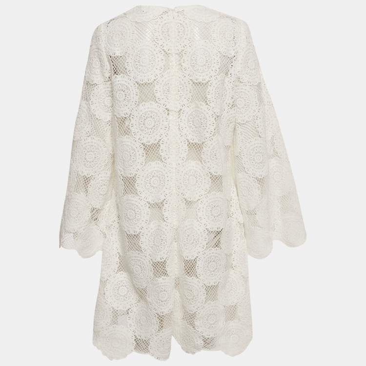 Pre Owned Zimmermann White Crochet Sheer Mini Dress L