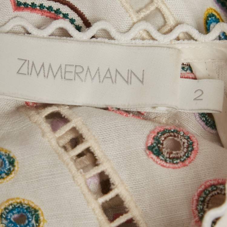 Pre Owned Zimmermann White Broderie Anglaise Linen Blend Maxi Dress M