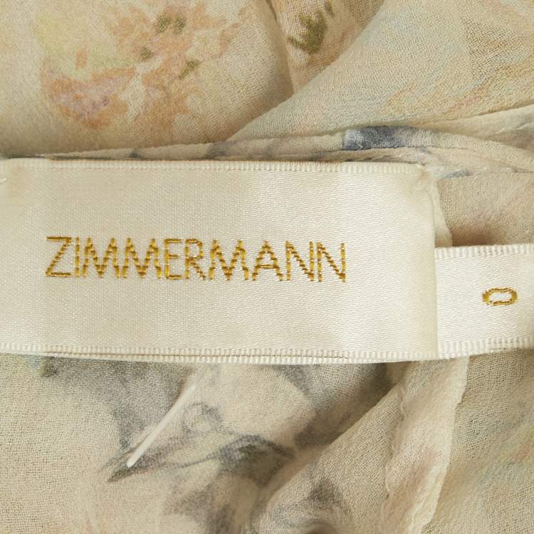 Pre Owned Zimmermann Cream Floral Print Silk Ruffled Playsuit S