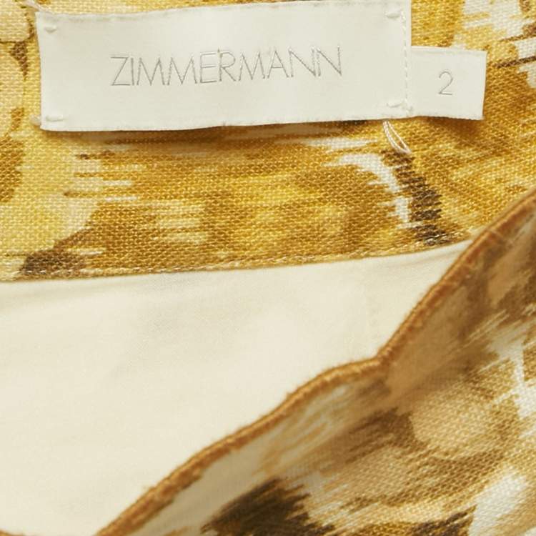 Pre Owned Zimmermann Yellow Floral Print Linen Aliane Scallop Shorts M