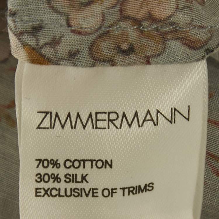 Pre Owned Zimmermann Blue Floral Print Cotton Ruffled Blouse S