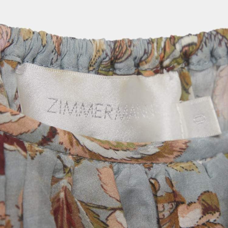 Pre Owned Zimmermann Blue Floral Print Cotton Ruffled Blouse S