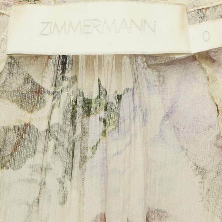 Pre Owned Zimmermann Beige Floral Print Silk Tiered Mini Dress S