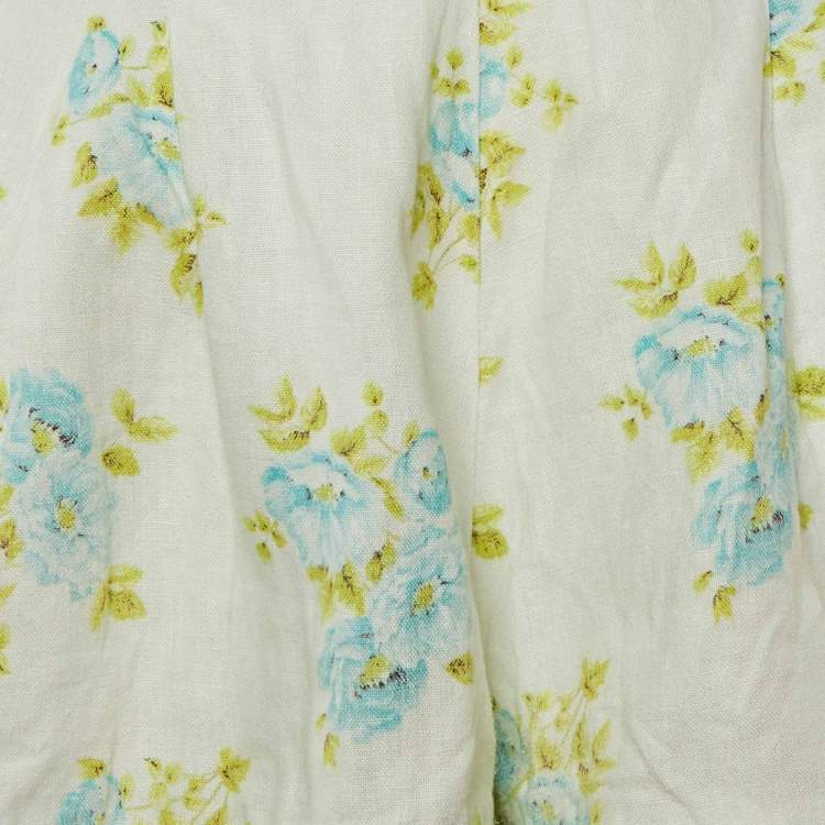 Pre Owned Zimmermann White Floral Print Linen Whitewave Pleated Shorts M