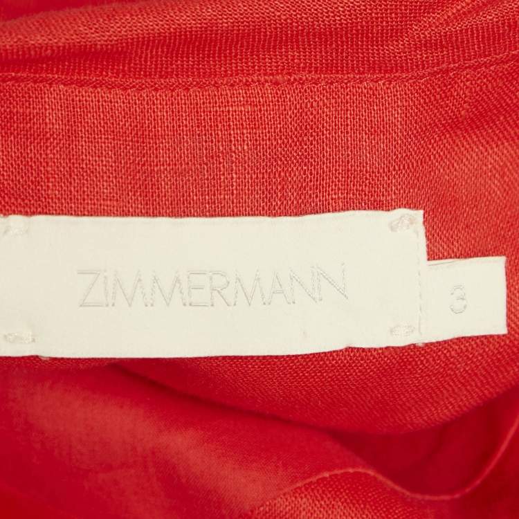 Pre Owned Zimmermann Red Linen Cut Out Midi Dress L