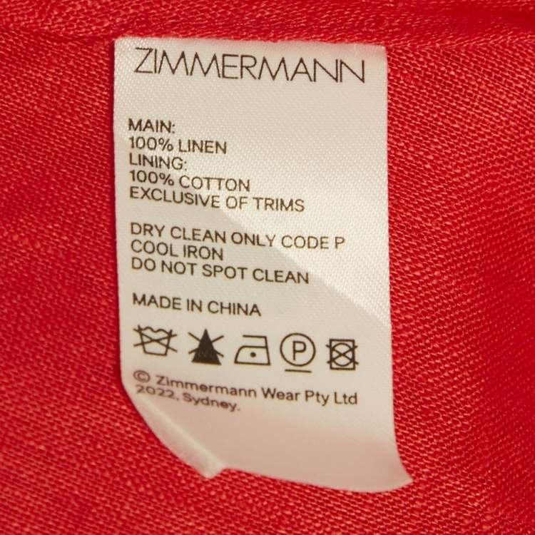 Pre Owned Zimmermann Red Linen Cut Out Midi Dress L