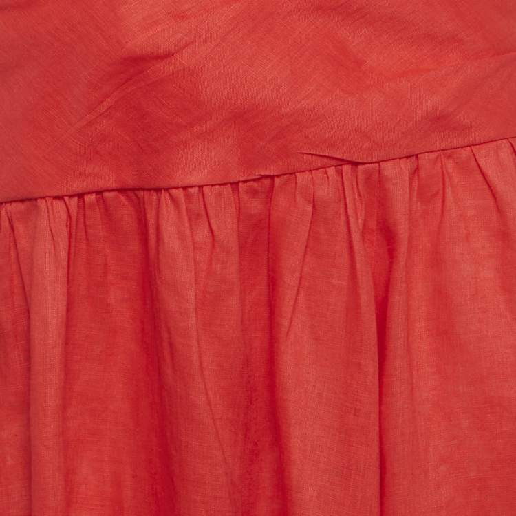 Pre Owned Zimmermann Red Linen Cut Out Midi Dress L
