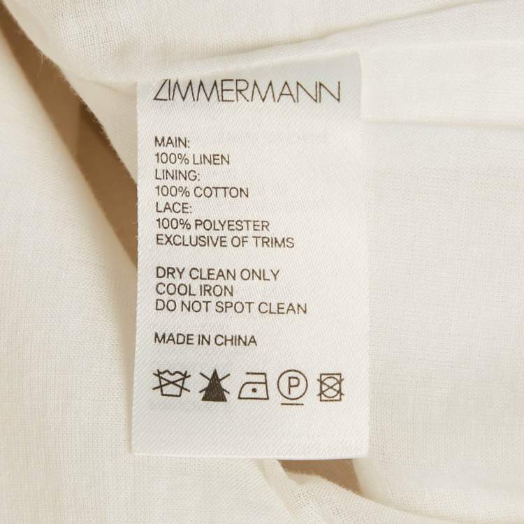 Pre Owned Zimmermann White Linen Wayfarer Flutter Dress M