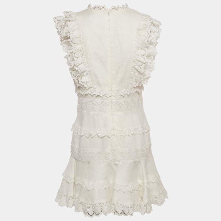 Pre Owned Zimmermann White Linen Wayfarer Flutter Dress M