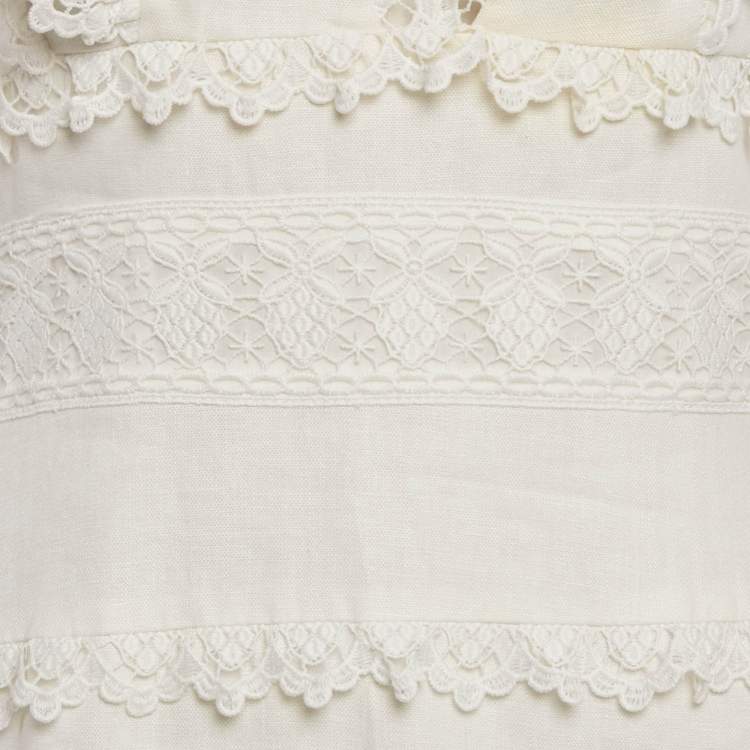 Pre Owned Zimmermann White Linen Wayfarer Flutter Dress M