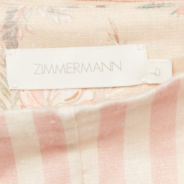 Pre Owned Zimmermann Pink Floral Print Linen Belted Shorts S