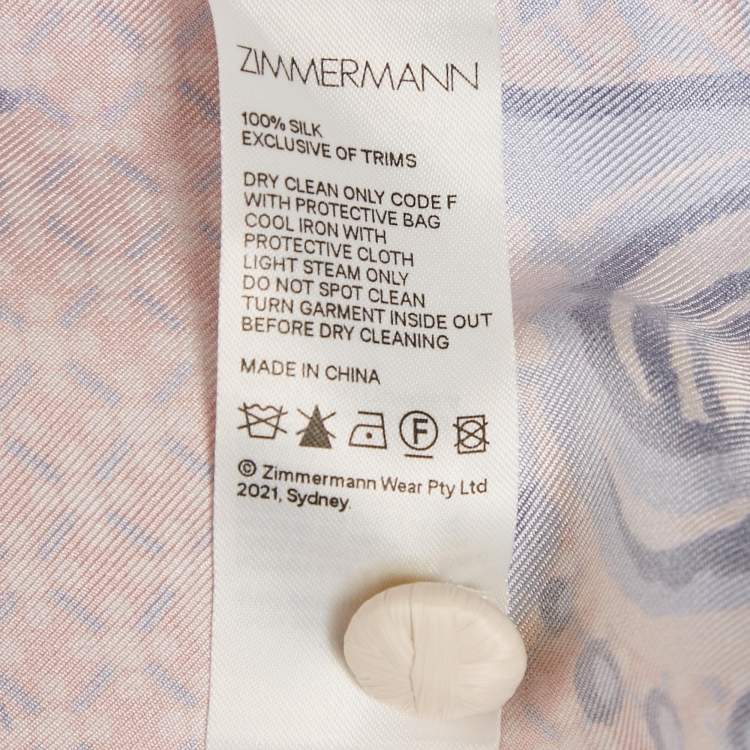 Pre Owned Zimmermann Pink Printed Silk Postcard Belted Top M