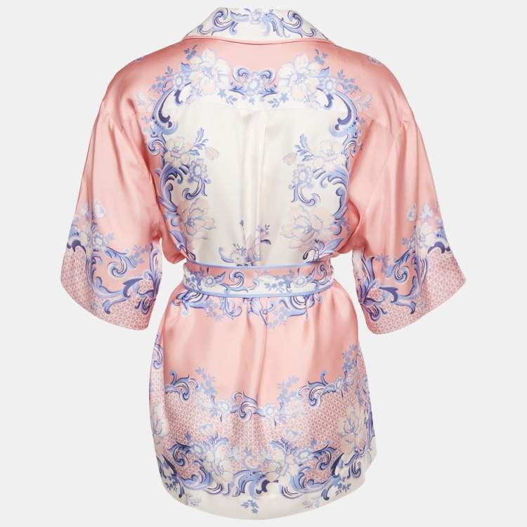 Pre Owned Zimmermann Pink Printed Silk Postcard Belted Top M