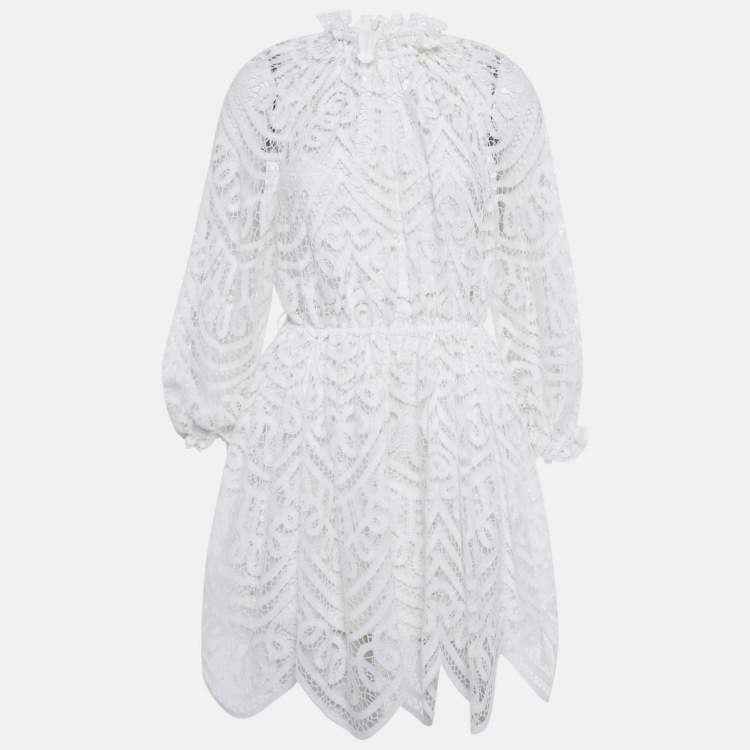 Pre Owned Zimmermann White Battenburg Lace Bonita Mini Dress M