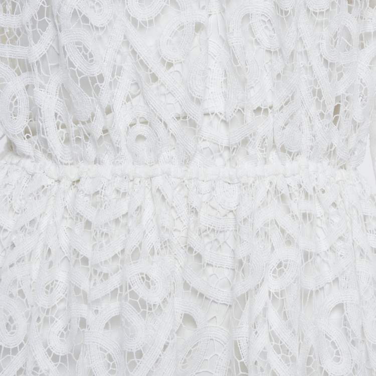 Pre Owned Zimmermann White Battenburg Lace Bonita Mini Dress M