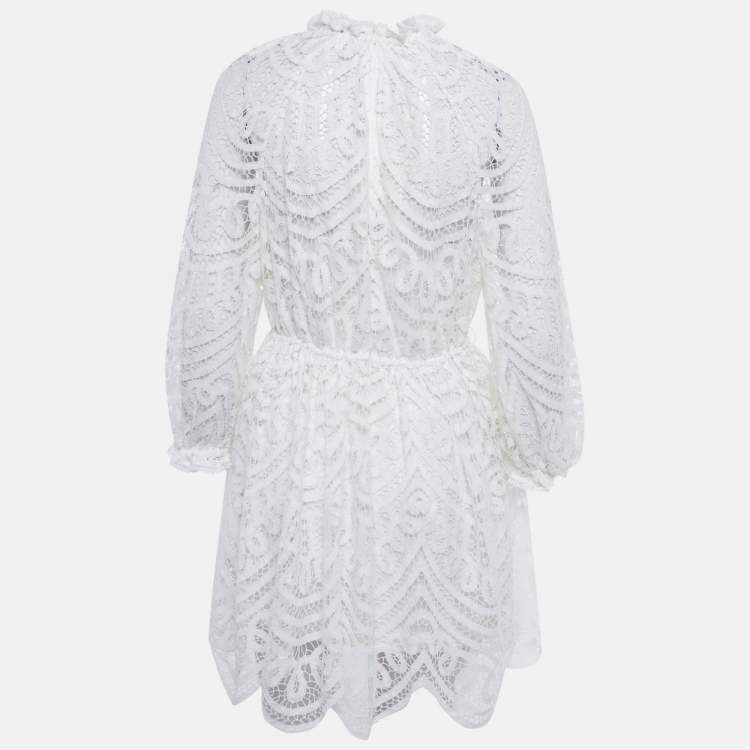 Pre Owned Zimmermann White Battenburg Lace Bonita Mini Dress M