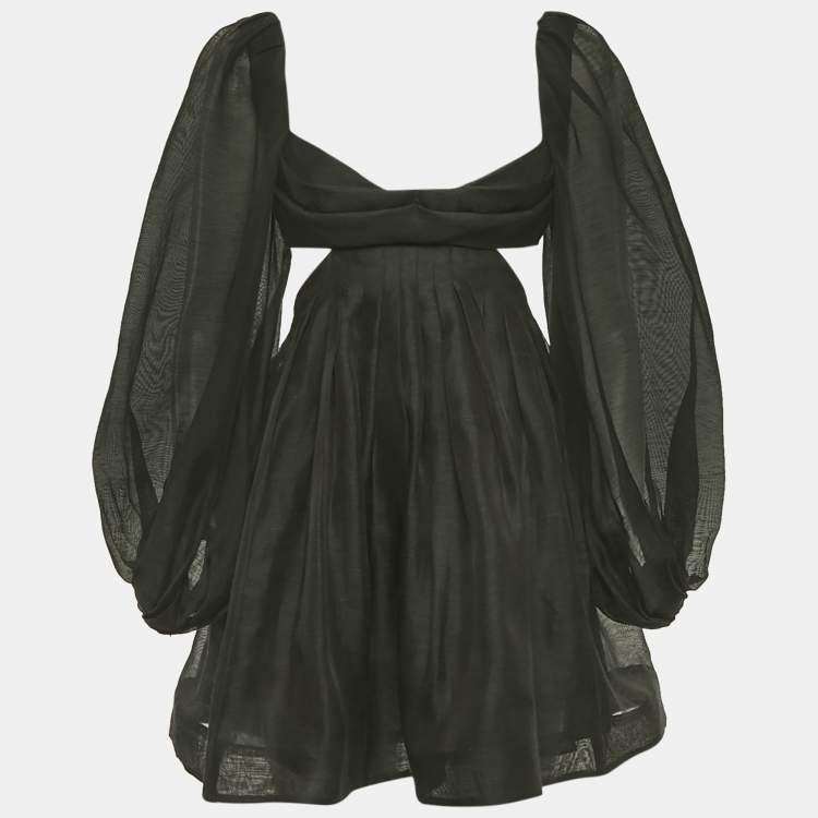 Pre Owned Zimmermann Black Cut-Out Linen Mini Dress XS