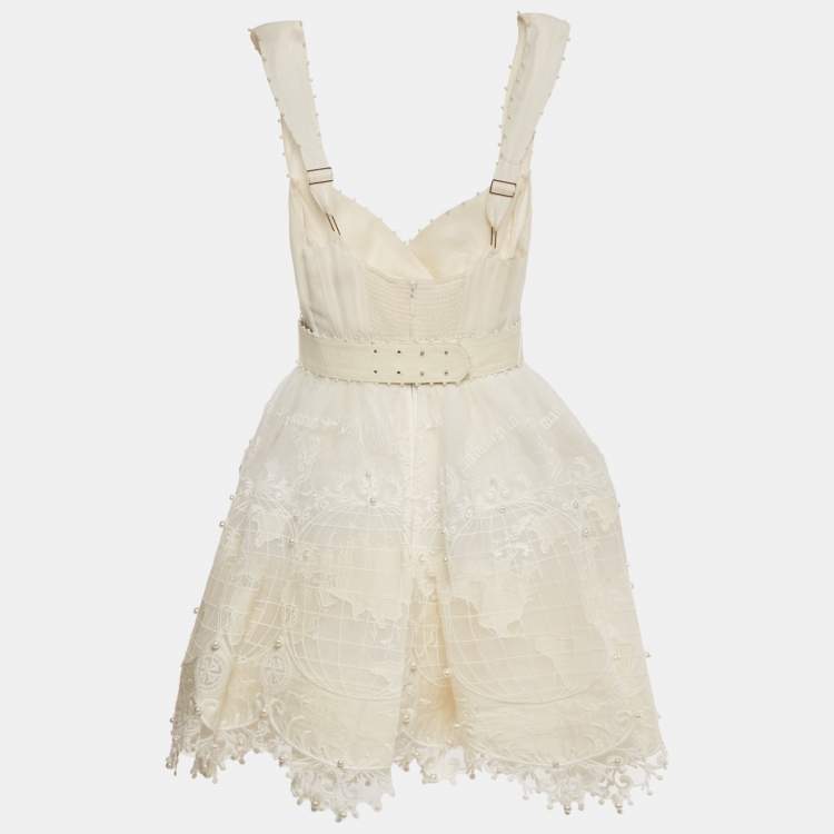 Pre Owned Zimmermann White High Tide Embroidered Linen Mini Dress XS