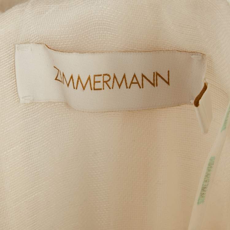 Pre Owned Zimmermann White High Tide Embroidered Linen Mini Dress XS