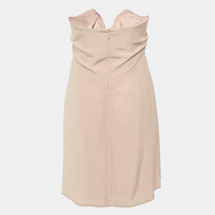 Pre Owned Zimmermann Peach Silk Strapless Mini Dress M