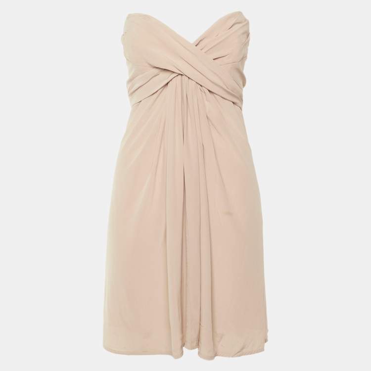 Pre Owned Zimmermann Peach Silk Strapless Mini Dress M