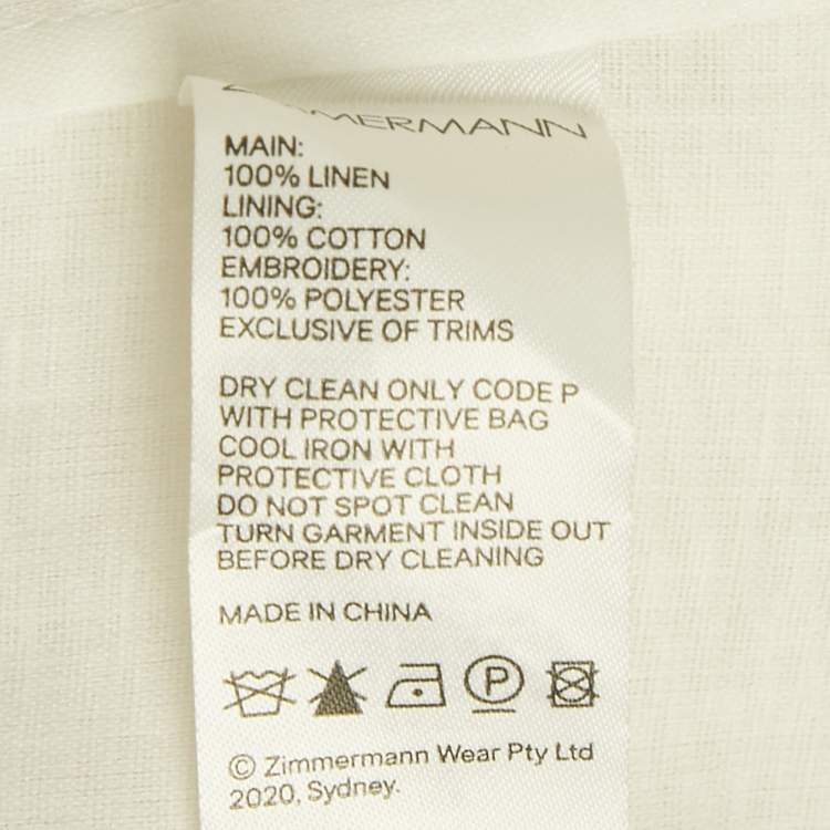 Pre Owned Zimmermann White Floral Embroidered Linen Midi Dress L