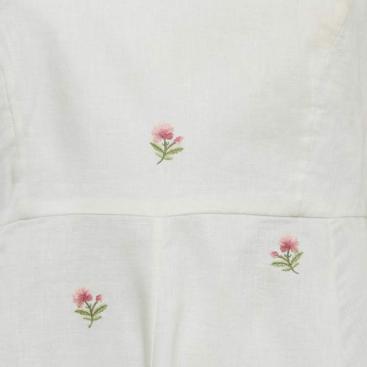 Pre Owned Zimmermann White Floral Embroidered Linen Midi Dress L