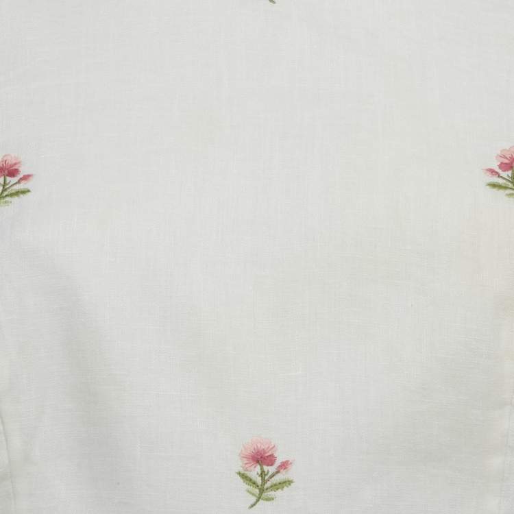 Pre Owned Zimmermann White Floral Embroidered Linen Midi Dress L