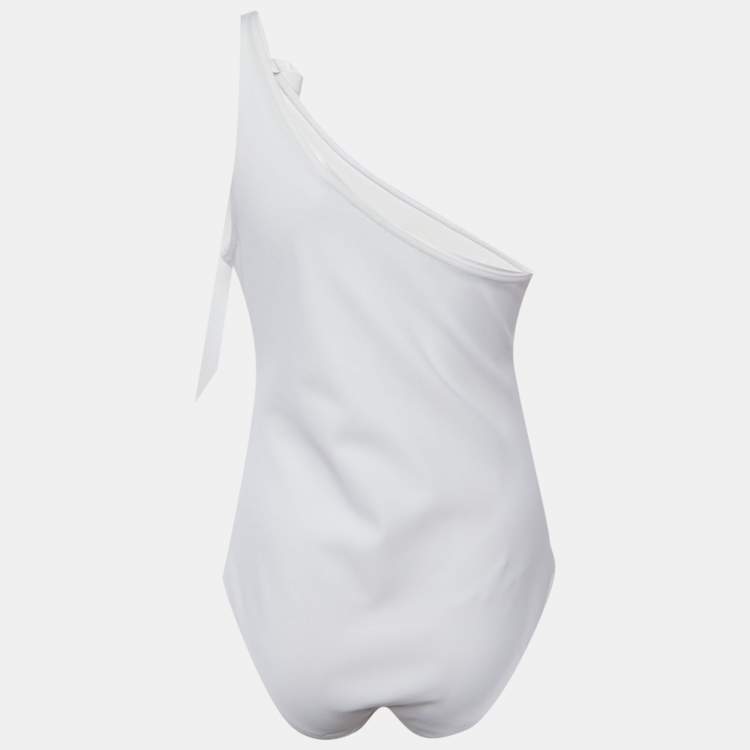 Pre Owned Zimmermann White Synthetic Bow Detail One Shoulder Zinnia One Piece Swimsuit L
