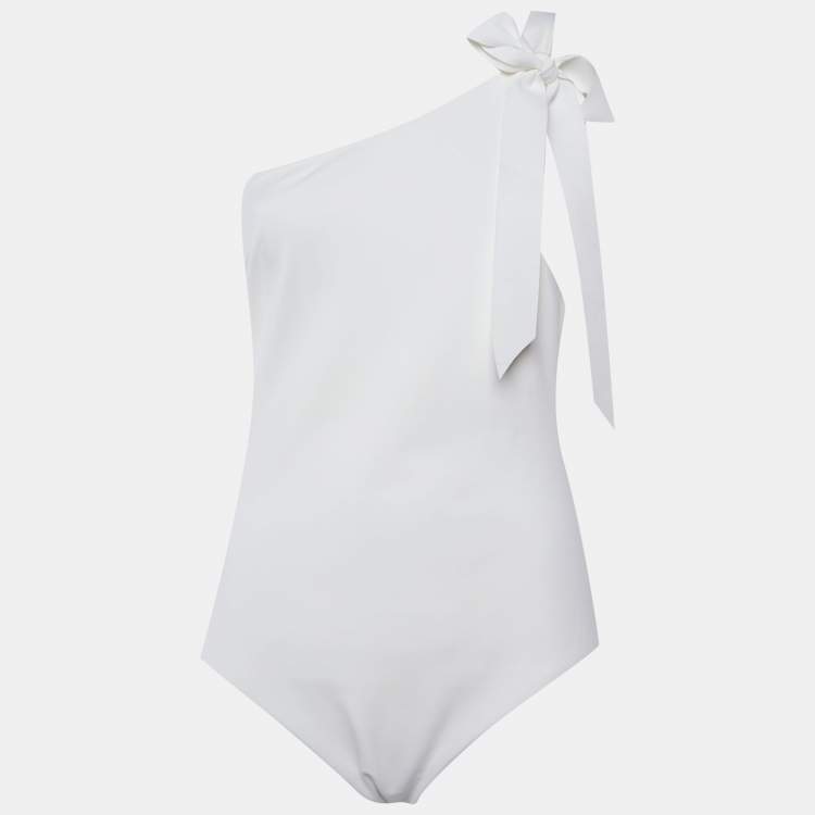 Pre Owned Zimmermann White Synthetic Bow Detail One Shoulder Zinnia One Piece Swimsuit L